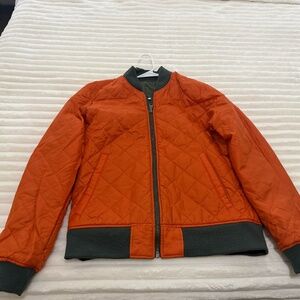 Abercrombie & Fitch bomber jacket, reversible orange and green.